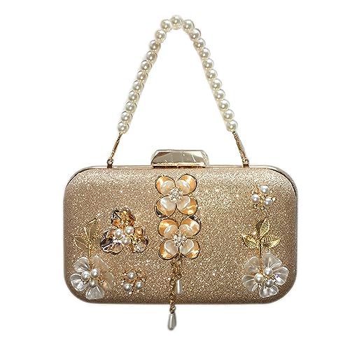 Sac de soirée floral pour femme avec poignée perle et bandoulière chaîne