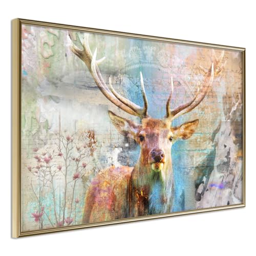 Affiche Pastel Deer 45x30 cm avec cadre or aux finitions prestigieuses