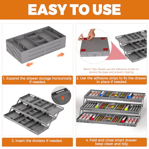 Organiseur de tiroir extensible 3 niveaux gris multi-usage pour petits objets - 5