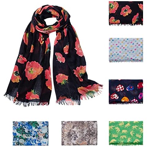 BENUAN Women Scarf, Long Fashion Ladies Scarf for Women, Soft Neck Scarf Shawl Wrap (flower - (black)) Cover