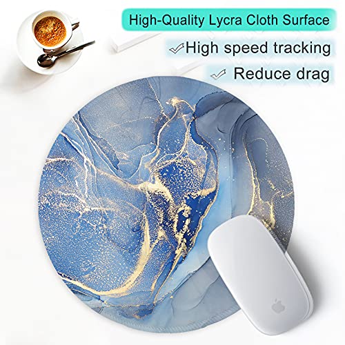 ITNRSIIET Round Mouse Pad with Stitched Edge Premium-Textured Waterproof Non-Slip Rubber Base Desktop Protection Mat Diameter 8.7 inches, Blue Marble Texture