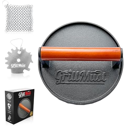 GrillMust 7 Inch Heavy-Duty Cast Iron Burger Press Cover