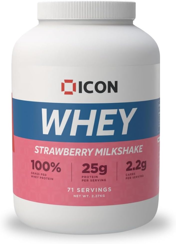 Whey Protein Powder — Strawberry Milkshake — High Protein, Grass Fed, Low Carbs & Fat, Complete Amino Acid Profile, Cold Shakes or Mix with Foods — 2.27kg, 71 Servings