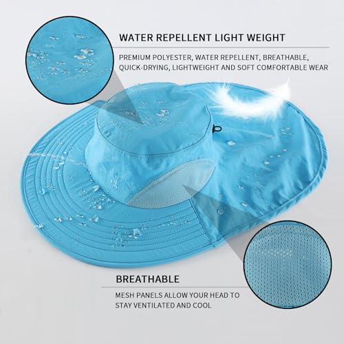 Image of Home Prefer Outdoor UPF50+ Sun Hat Wide Brim Mesh Fishing Hat with Neck Flap