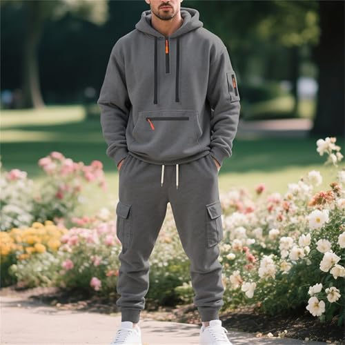 Men's Tracksuit 2 Piece Sets Oversized 1/4 Zipper Tactical Hoodies and Sweatpants Sets Trendy Baggy Athletic Outfits2