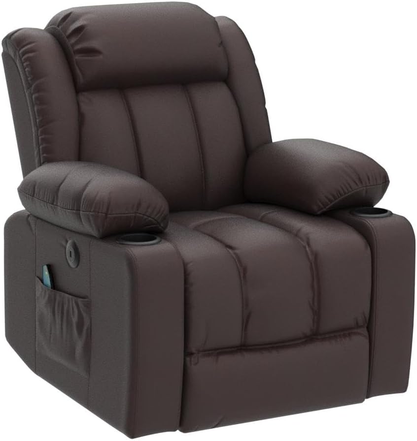 COOSLEEP Large Power Lift Recliner Chair with Massage and Heat for Elderly, Overstuffed Wide Recliners, Breathable Leather with Breathable microporous, USB Ports, 2 Cup Holders (Brown)