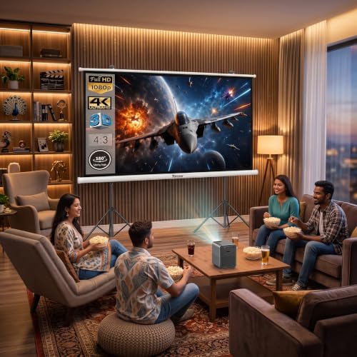 Image of TONZO 150 Inch Tripod Projector Screen with Stand 8ft(H)*10ft(W), 4:3 Projection Screen with Adjustable Stand, Indoor & Outdoor Wrinkle Free White Matte Fabric Projection Screen for Home & Office