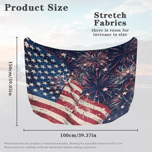 Image of Car Hood Cover Stretch Fabric Covers for Car Hood Waterproof Independence Day Theme Universal Auto Accessories Easy Installation for Car Hood Decor and Protection
