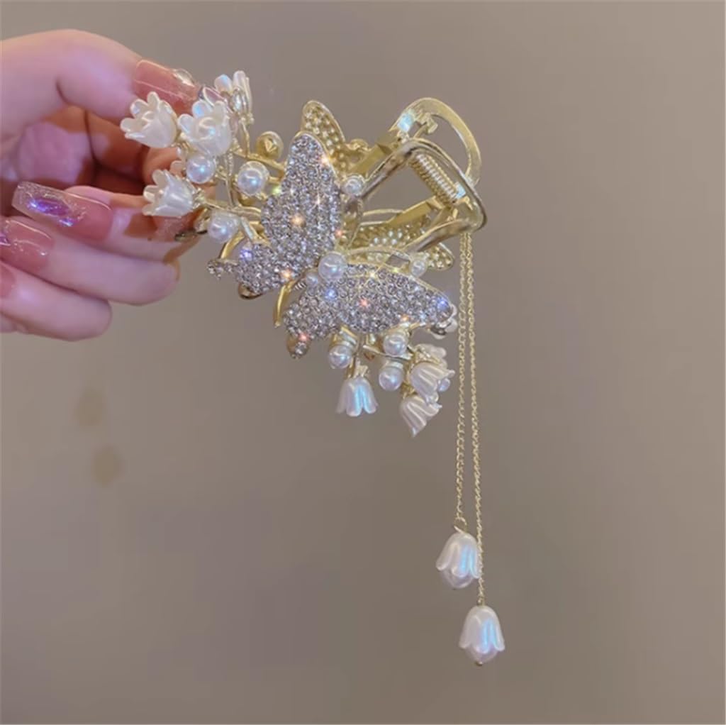 Suzuran flower tassel hair clips back of scrunchies female large shark clip headwear