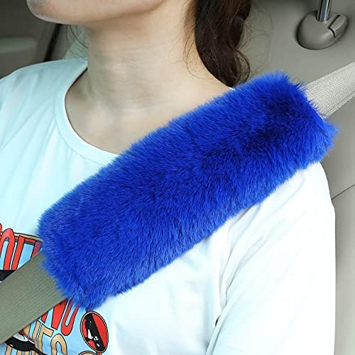 4 Pack Faux Sheepskin Car Seat Belt Pads Seatbelt Protector Soft Comfort Seat Belt Shoulder Strap Cover Harness Pad Protect Neck and Shoulder (Blue)