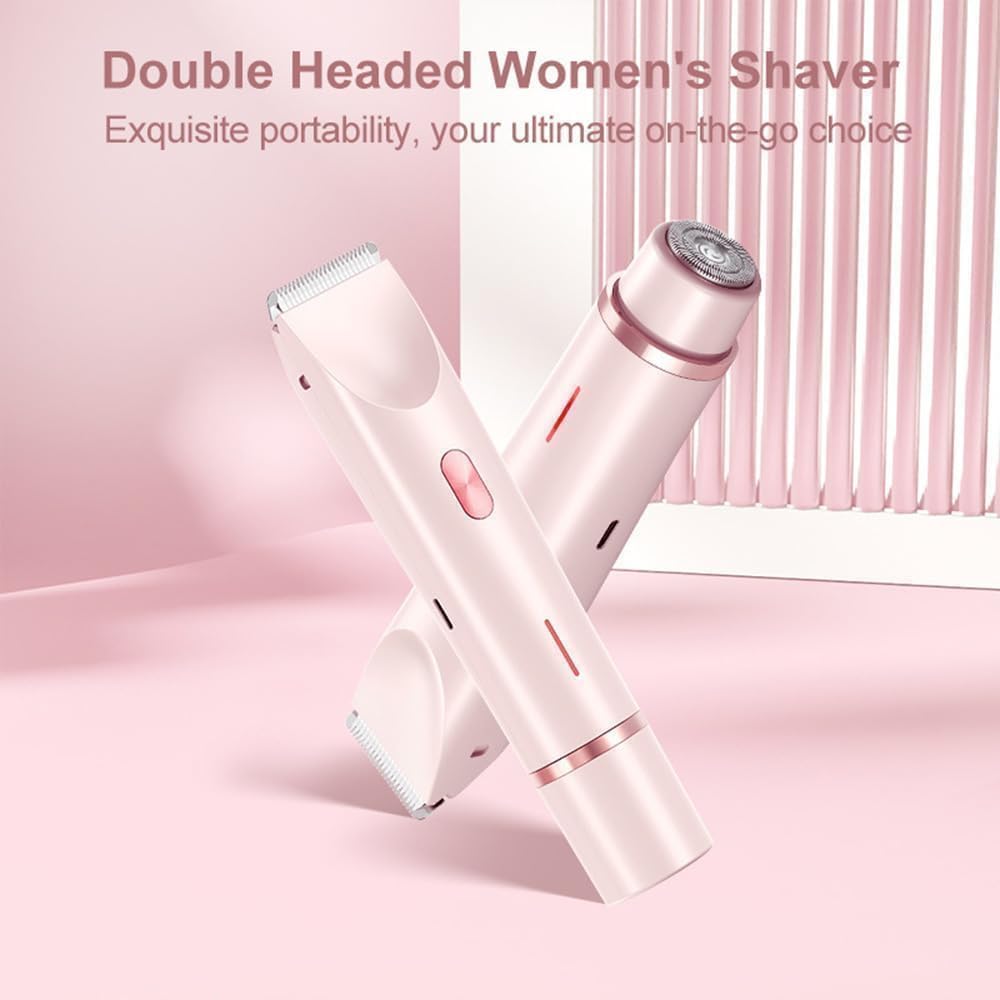 2-in-1 Damen Körperrasierer, Haartrimmer, Doppelkopfrasierer für Damen, IPX7 Wasserdicht, Kabelloser Nass- & Trocken-Bikini-Trimmer (Blau)