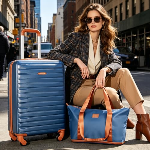 Image of 3 Piece ABS+PC Luggage Set, Carry On with Spinner & Duffle | 20 inch Carry-On + Waterproof Underseat Duffel + Toiletry Bag. 360 Spinner Wheels,Fits Overhead Bins,For Business & Travel