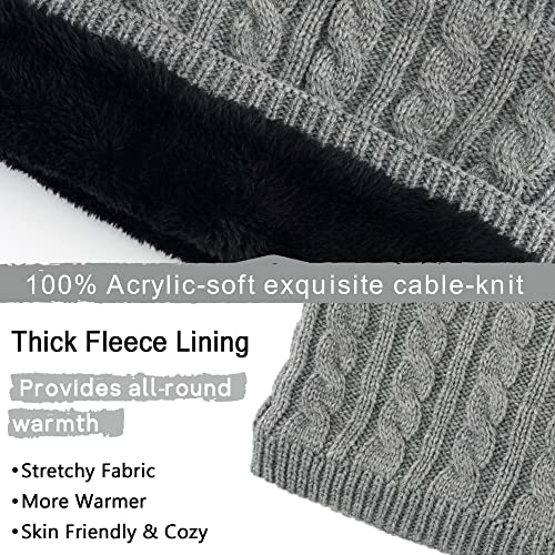 Mens Winter Beanie Hats Touchscreen Gloves Neck Scarf Warmer Set Cable Knit Slouchy Skull Cap With Fleece Lined #TOP3