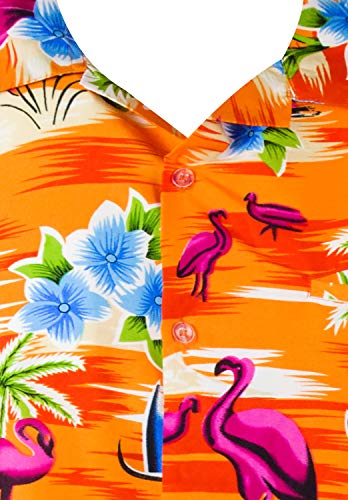 Funky Hawaiian Shirt, Shortsleeve, Flamingos Old, Orange, 3XL