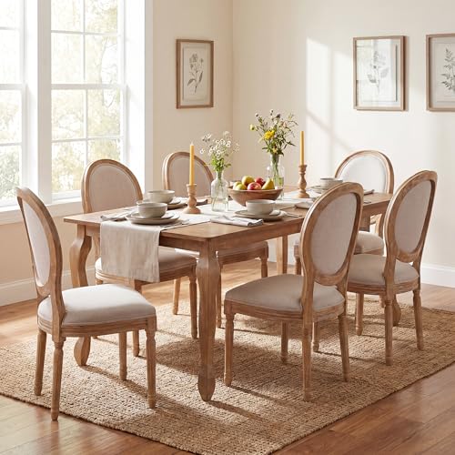 Image of Christopher Knight Home Bilas Extendable Dining Table Set for 6, Expandable Kitchen Table and Dining Chairs Set of 6, Rubberwood Dining Room Table Set for 6, Beige+Natural