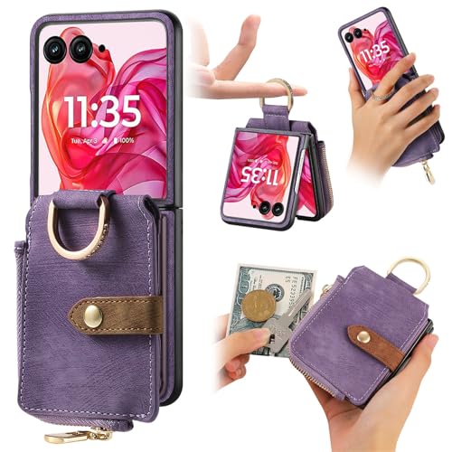 Étui en cuir Motorola Moto Razr 40 Ultra violet avec anneau élégant