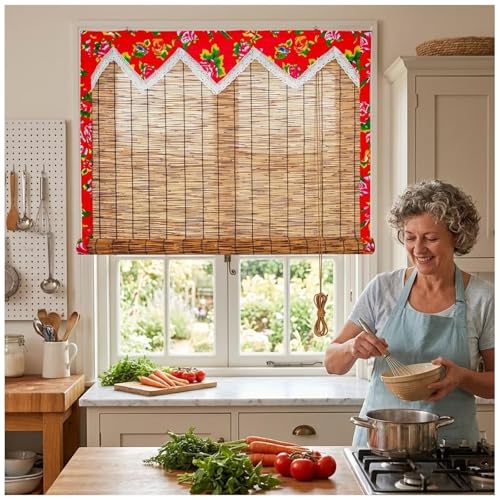 Persianas Romanas de Caña Tejidas a Mano,Estor Bambu Interior con Borde Reforzado,Cortina Decorativa con Filtro de Luz Estilo Rural 40×170cm
