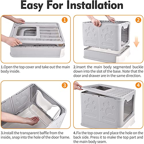 Image of 24x7 eMall Oversized Foldable Cat Litter Box, Litter Box with Lid Extra Large Front Entry Top Exit, Drawer Type Enclosed with Litter Scoop, Cat Toilet Easy Cleaning - 51x41x38 Cm