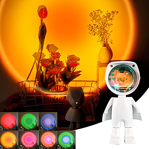 Sunset Lamp Astronaut Sunset Light 7 Colors Changeable Rainbow Lamp 360Degree Rotation Night Light Table Lamp Projector Light Desk Lamp Selfie Light Living Decor For Romantic Time Movie Night Decor