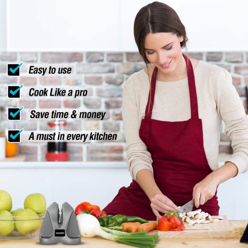 Knife Sharpener For Serrated And Steel Knives - Keep Your Cooking Blades Ready To Use - Pull Through Adjustable Angle Kitchen Knife Sharpening System With Ergonomic Handle And Anti-Slip Pads #TOP6