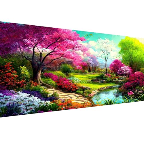 Hjjdiyes Pintura por números para adultos con flores, 80 x 40 cm. Kit de manualidades grande XXL, temática de flores y agua, pintura al óleo sin arrugas (jardín)