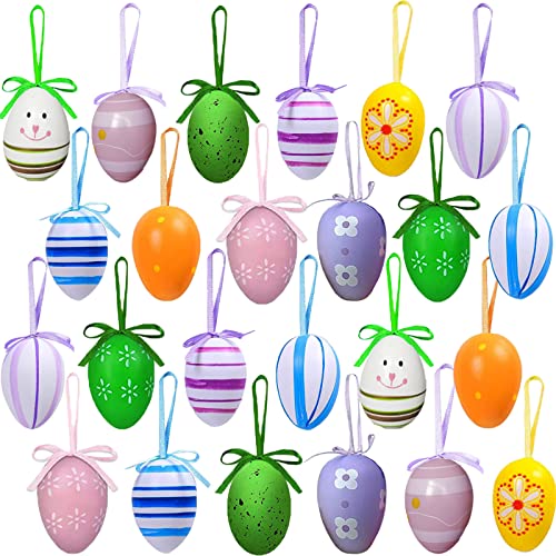 Easter Tree Decorations - 24 Pcs Colorful Christmas Egg Ornaments With Bow, Plastic Eggs Decor For Tree, Kids School Home Office Party Supplies Gifts #TOP30