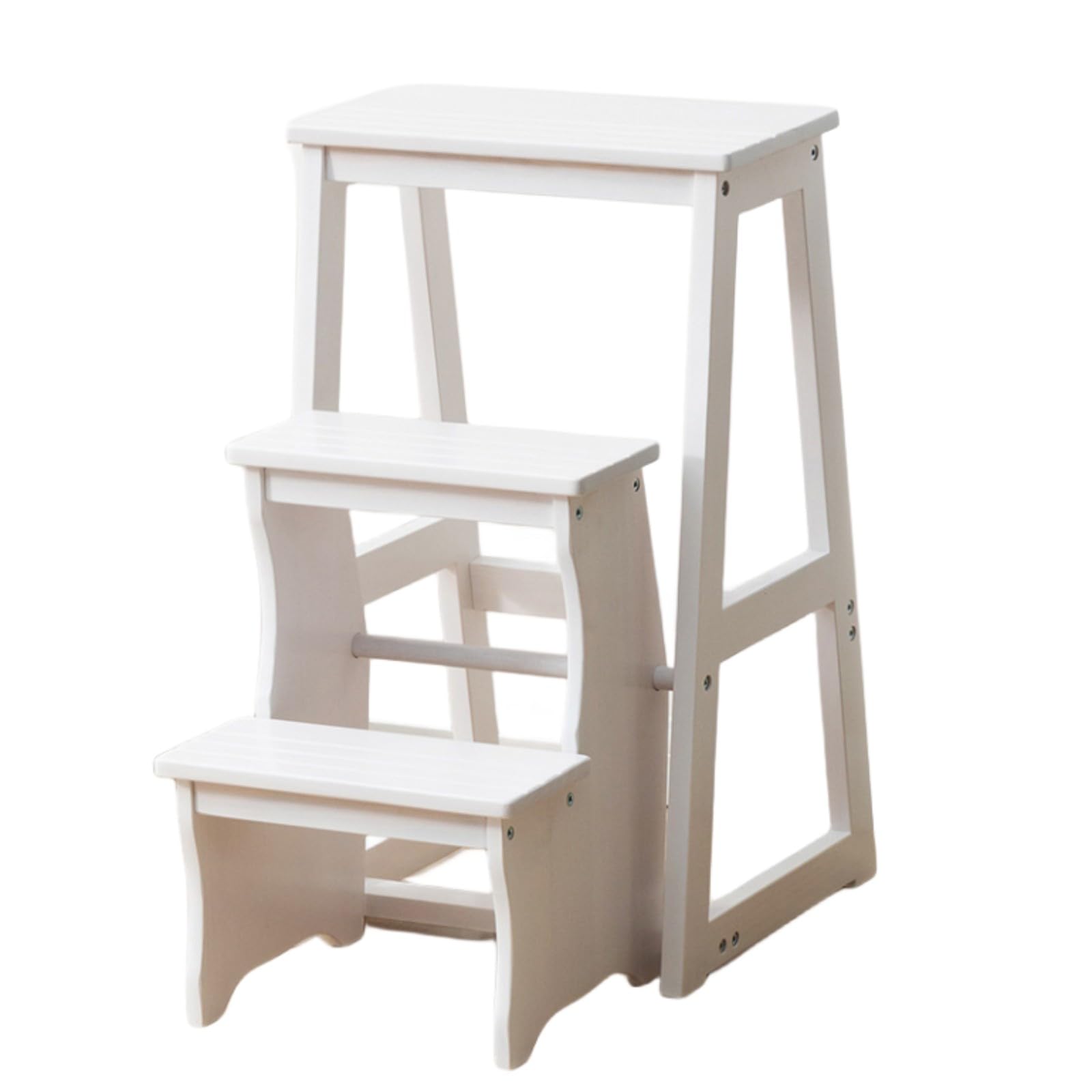 Silla de madera de 3 peldaños con escalón y almacenamiento multifuncional