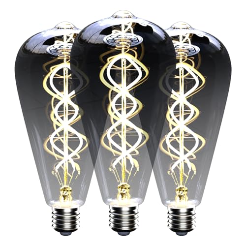 LOUIKAY 3 Pezzi Lampadine LED E27, Lampada Vintage Dimmerabile ST64 6W 2700K 300Lm Lampadina E27 Bianco Caldo Basso Consumo Energetico per Casa, Bar, Sbarra, Illuminazione Retrò, Vetro Fumé