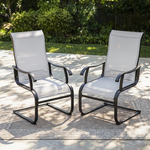 Image of NUU GARDEN Patio Dining Chairs Set of 2, Breathable Textilene Outdoor Chairs with High Back and Armrests, All-Weather Metal Frame for Backyard, Deck and Garden, Light Gray