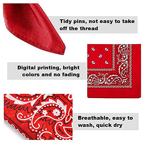 Muka 9 Pieces Paisley Bandanas Necktie Headband Pocket Square Handkerchiefs Cowboy Scarf Costume, 21" X 21"-Pink #TOP2