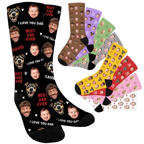 Custom Face Socks Personalized, Put Dad and Baby Face on Socks with Photo, Funny Customized Socks for Men Women, Father's Day Present, Custom Pet Socks, Novelty Christmas Stockings (S/M/L, 20 Colors)