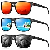 CIFOYA Polarized Sunglasses for Men Women, Square Sun Glasses for Driving Fishing Golf Lightweight Fashion Square Sun Glasses 100% UV400 Protection 3 Packs (Black/Ice Blue/Orange)