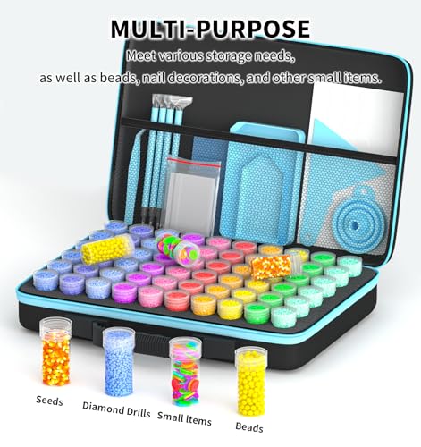 Image of VANSUNS 60 Slots Diamond Painting Storage Containers Kits, Thickened Waterproof Portable Bead Storage Boxes for Diamond Painting Accessories and Tools, Blue