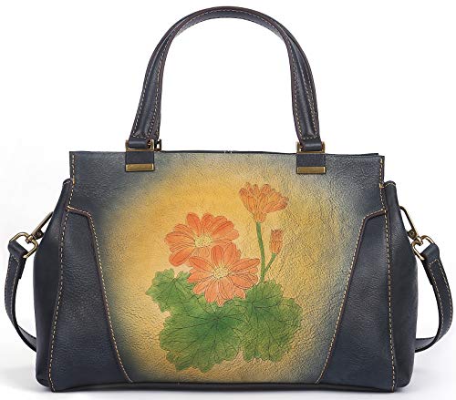 Womenâ€™s Genuine Leather Vintage Style Designer Handmade Top Handle Satchel Bags Medium Casual Tote Shoulder Purse (Grey)