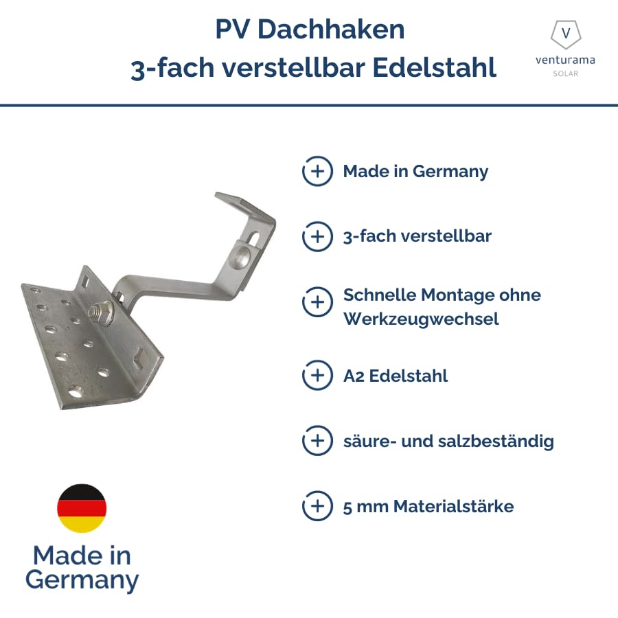 Dachhaken 3-fach verstellbar Dachpfannen Dachsteine Edelstahl A2 in Dachhaken 3-fach verstellbar Dachpfannen Dachsteine Edelstahl A2 in