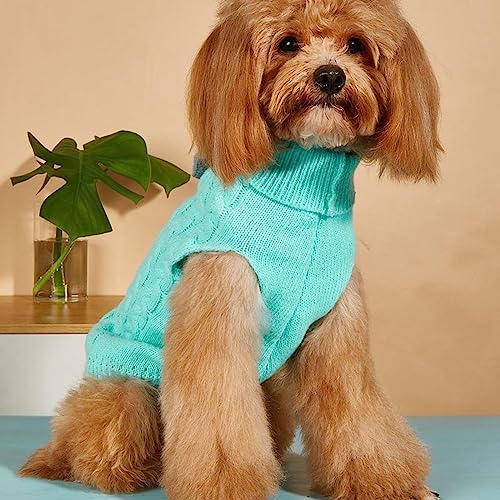 Yanmucy Turtleneck Sweater Bow Knitting Jumper Warm Winter Clothes Pullover Knitwear Crochet Coat Christmas Costume for Small Medium Large Dogs Cats (Blue - Image 3
