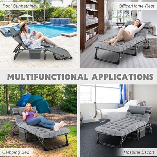 MOPHOTO Tumbona, tumbonas plegables para jardín con colchón, respaldo ajustable y reposapiernas, tumbona plegable portátil para interiores y exteriores para bronceado solar, perfecta para piscina, - imagen 6