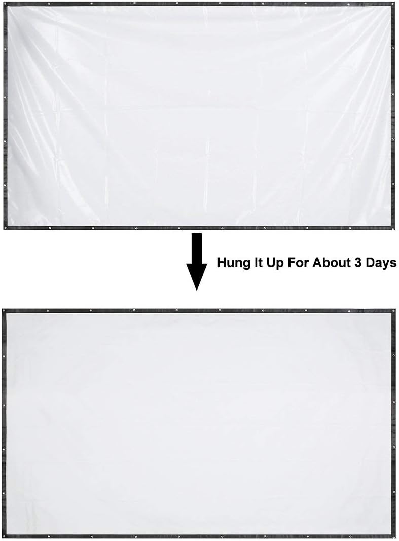 Excelvan 150 Inch 16:9 Projector Screen High Contrast Collapsible PVC Front Projection Design with Hanging Hole Grommets for Portable Home Indoor Outdoor Movie Match Party