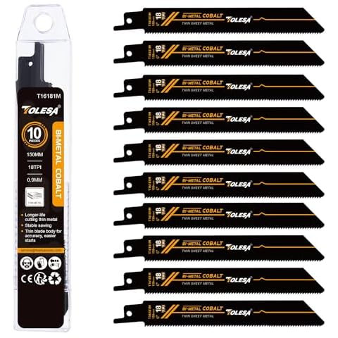 TOLESA Bi-Metal Sawzall Blades Metal Cutting 6 Inch 18 TPI, 10 Pack Reciprocating Saw Blades for Metal Pipes, Metal Profiles, Medium & Thin Sheet Metal Cutting Cover