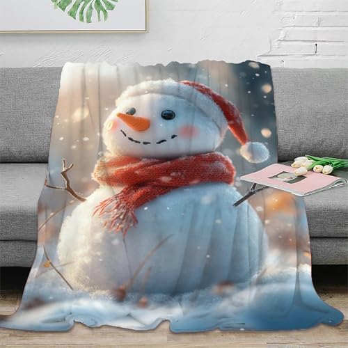 Couverture bonhomme de neige 3D plaid polaire doux pour soirées cocooning canapé 127x152 - 3
