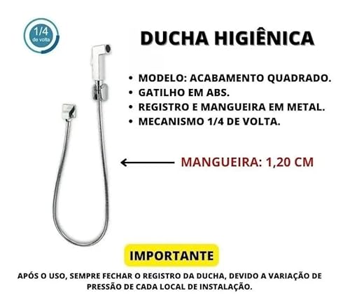 Ducha Higiênica Intima Registro Metal E Gatilho Quadrado Abs