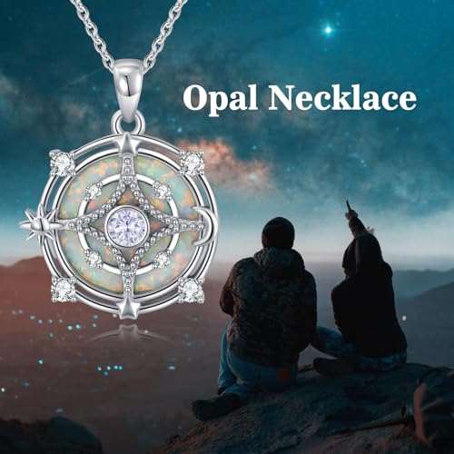 Opal Compass Necklace for Women Opal Necklace for Women Sun Moon Star Pendant 925 Sterling Silver North Star Anniversary Birthday Gifts Jewelry for Her4