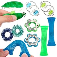 Sensory Fidget Toy 10 Set Flippy Roller Bike Chain Fidget Spinner and Marble Fidget Stress Pea Pod Stress Relief Tools, Spiky Sensory Finger Rings for Kids and Adults with Attention Disorder