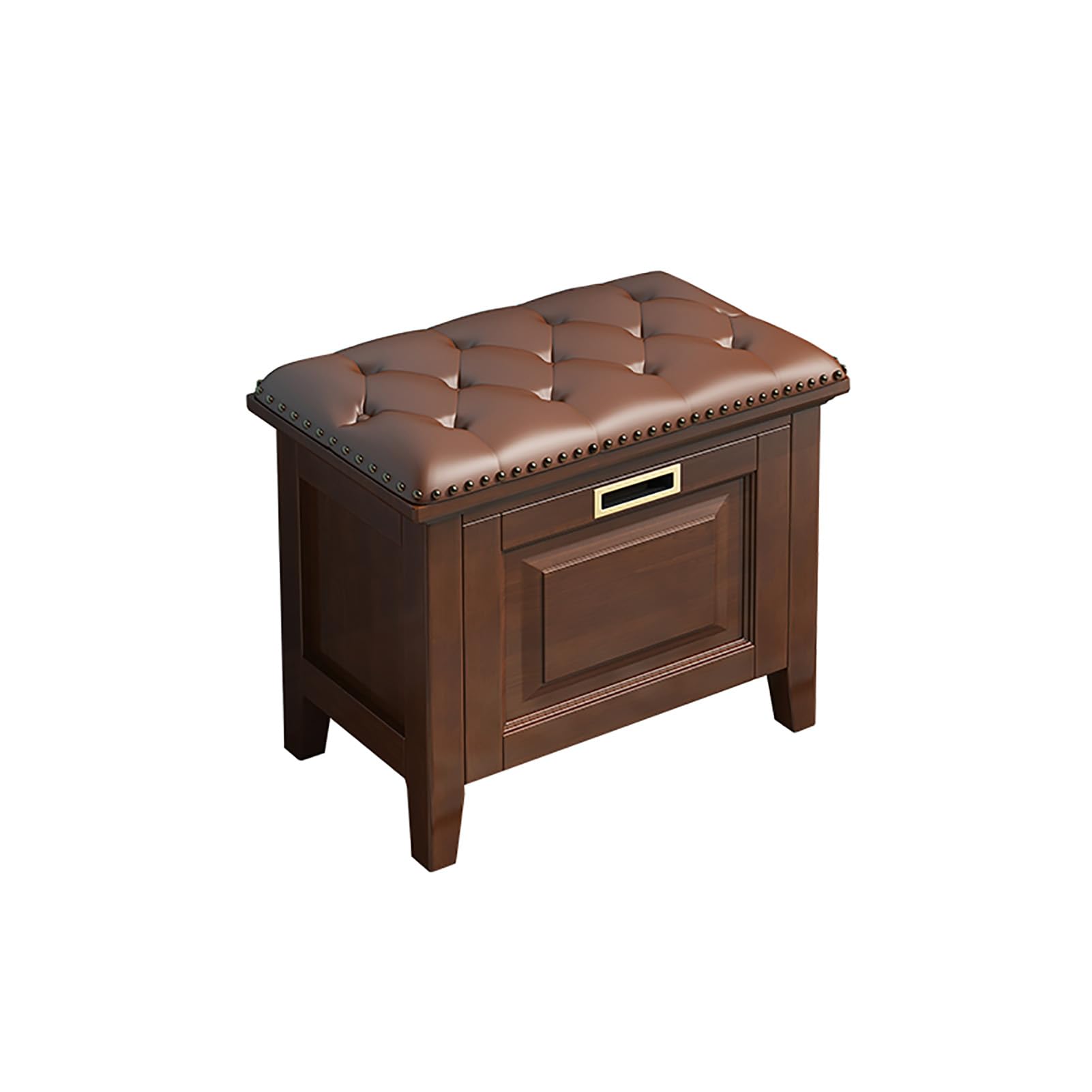 MYUYEE Entryway Shoe Storage Bench With Seat Cushion - Solid Wood Orga Cabinet For Closet Hallway, Flip Drawers, Free Standing Shoe Rack(Walnut-60X32X45Cm)