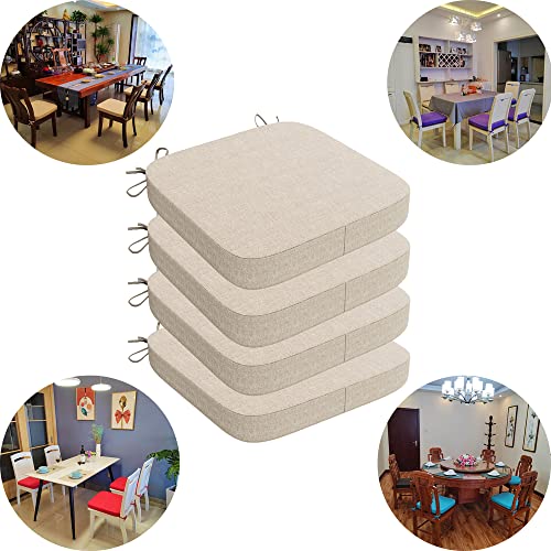 Kitchen Chair Cushions Set Of 4/Chair Pads For Dining Chairs/16"X16"X2"Round Head Square Office Chair Cushion,High Density Sponge Filling,Zipper Design,Removable Chair Cover,Hand/Machine Wash/Khaki #TOP5