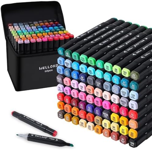 60 Colors Alcohol Markers Set, Dual Tip Permanent Double Tipped Art Markers for Drawing,for Adult Coloring 222