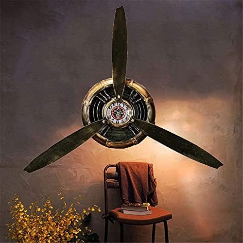 WRUJ Metal Vintage Industrial Wall Art Clock, Airplane Propeller Wall Decor, Aviation Pilot Gifts, Office /Bedroom 3D Stereo Wall Sculptures, Indoor Decorations ( Color : Bronze )