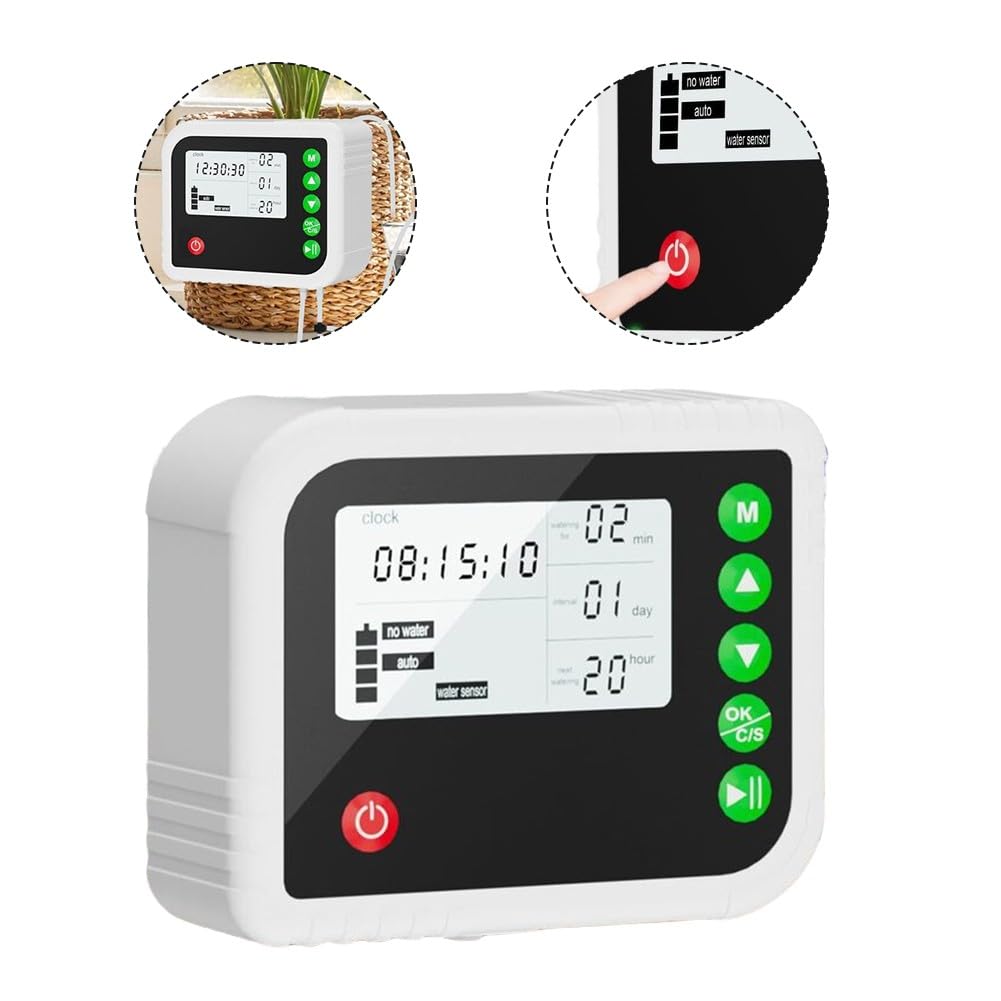 Arrosage automatique des plantes avec minuterie pour 15 pots, kit d'irrigation goutte à goutte avec durée réglable et double mode, ABS résistant aux intempéries IP65 pour intérieur et extérieur