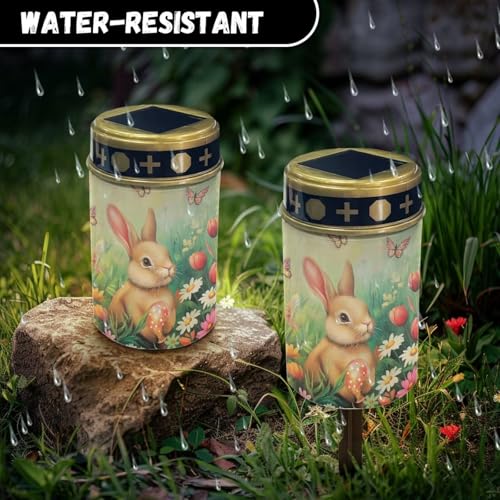 Image of Easter Bunny Floral Solar Grave Lights for Cemetery Flameless Solar Powered Light for Prayer Waterproof Cemetery for Grave Cemetery Easter Decorations