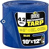 Multi-Purpose Large Tarp Waterproof Cover | Blue, 10' x 12' 4.2 Mil Thick | Rip Proof Tarps | Thick Weave Material, UV Resistant Great for Tarpaulin Canopy Tent, Boat, RV or Pool Cover